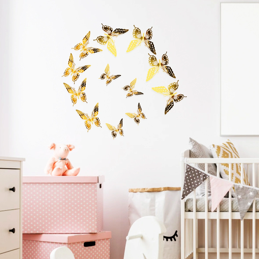 3 Sets 3D Butterflies Wall Decor Hollow-out Butterflies Stickers Removable Wall Decals