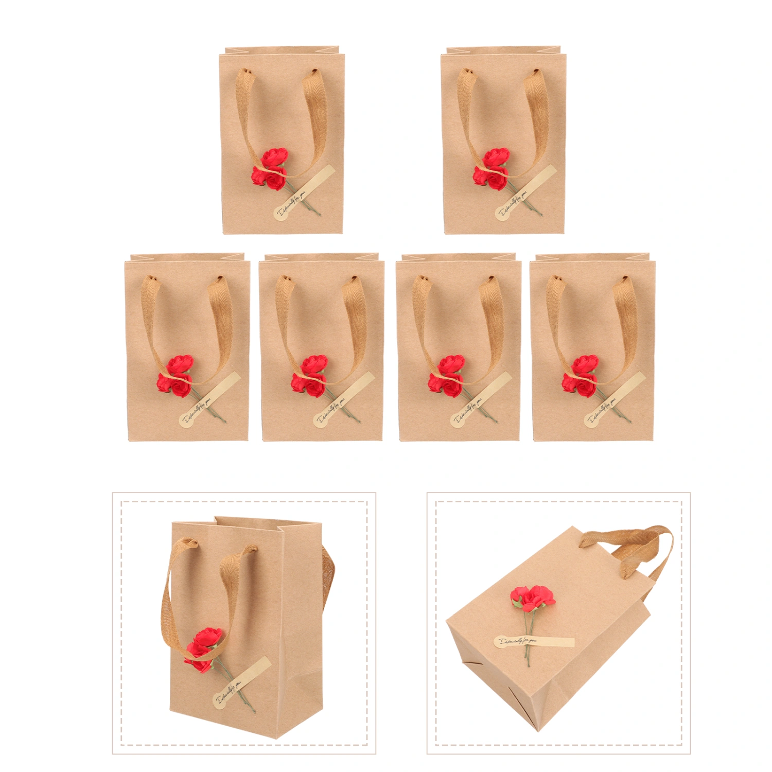 6Pcs Kraft Paper Bags Kraft Takeaway Bags Paper Bags with Handles Paper Bags