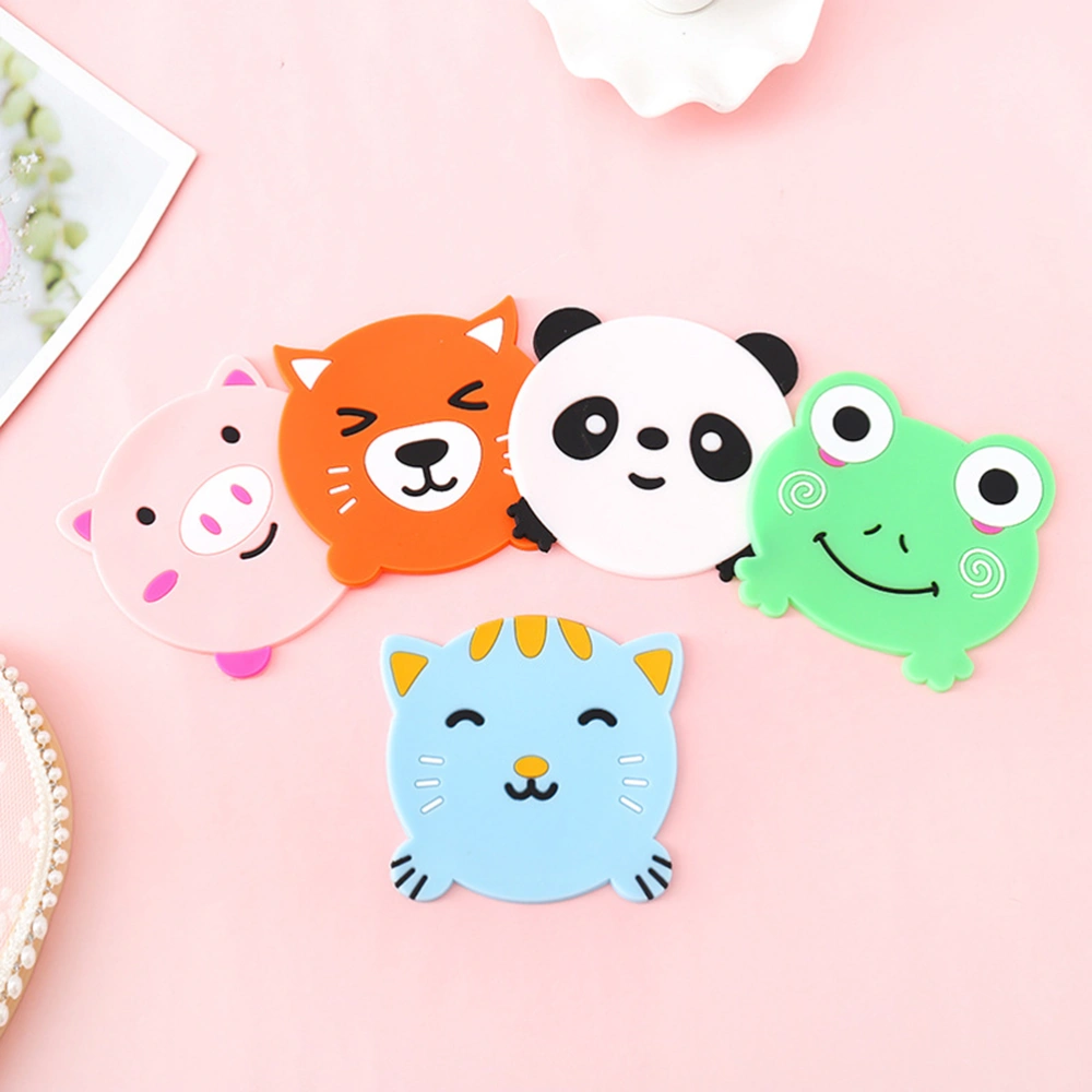 10 Pcs Cartoon Animal Coaster PVC Heat Insulation Placemat Non-slip Leather Pad Coaster for Home Restaurant Cafe (Green Frog)