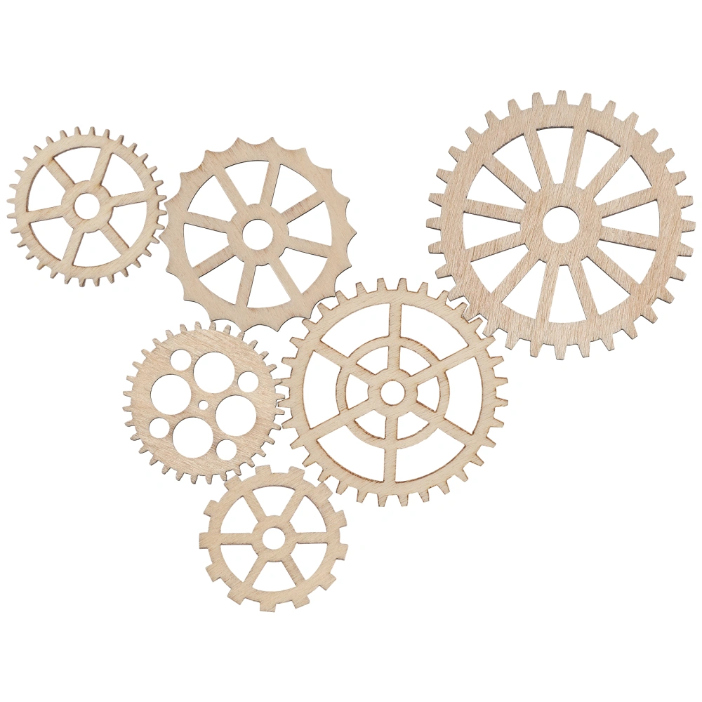 50pcs Wooden Gear Decorations Mini DIY Wooden Crafts Wood Gear Shaped Cutouts (Assorted Pattern)