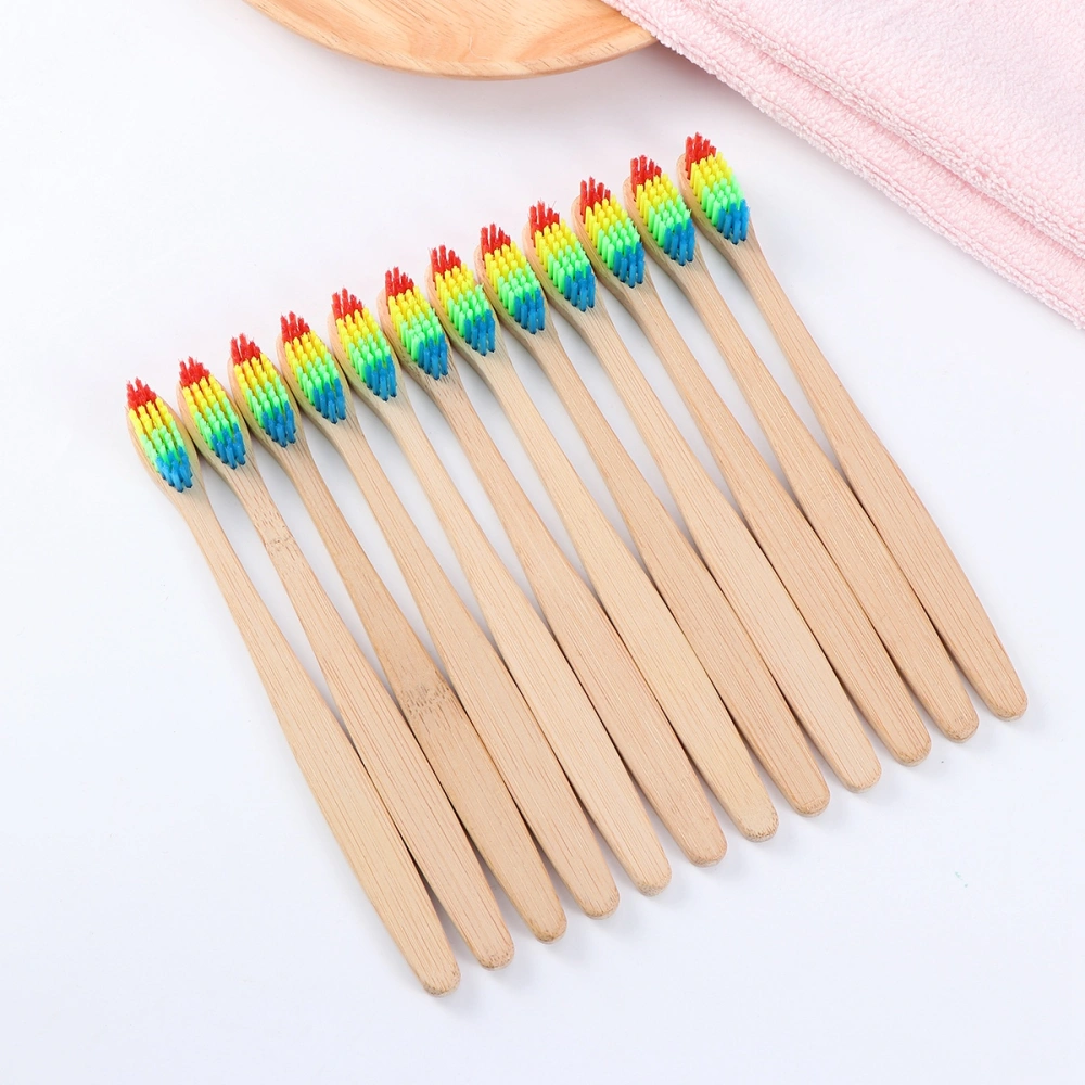 12 Pcs Natural Bamboo Toothbrush Organic Eco-Friendly Biodegradable Wooden Toothbrushes Nylon Iridescent Bristle Sustainable Material Natural Alternative to Plastic