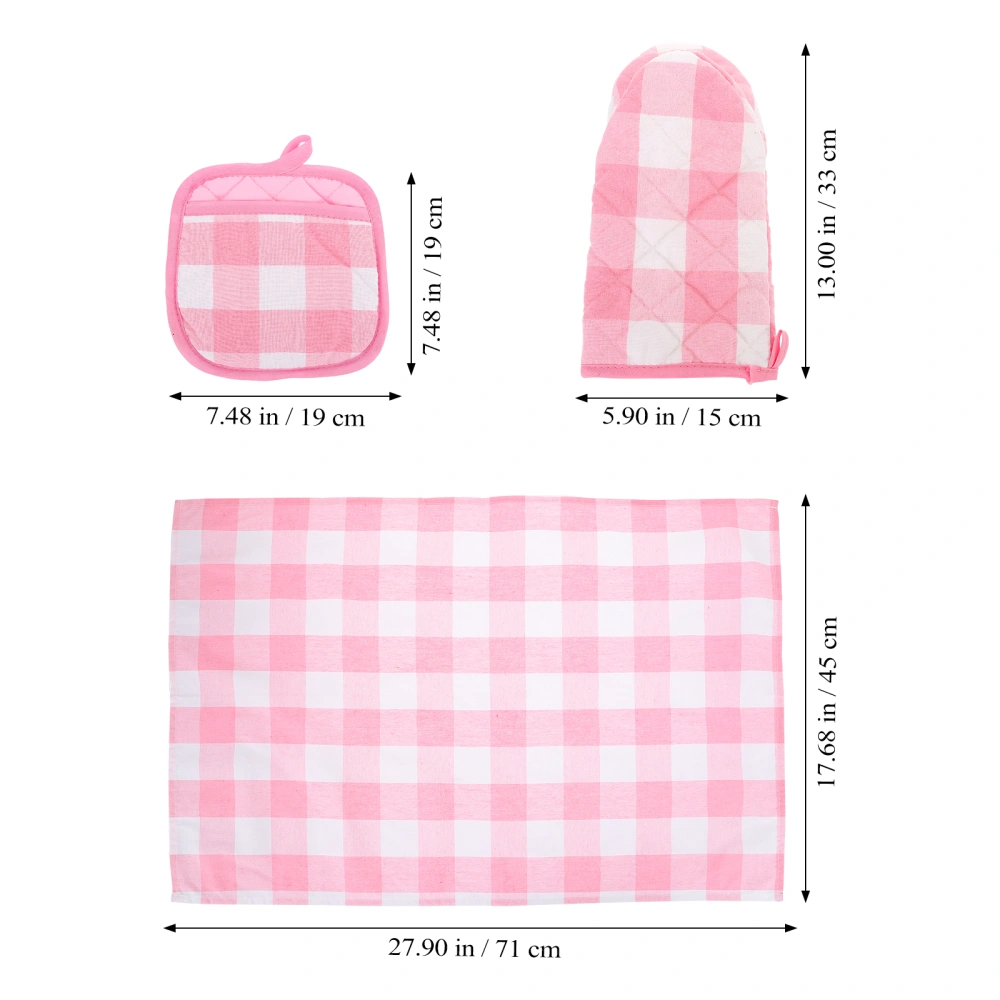 2 Sets Durable Baking Gloves anti-scald Gloves Oven Plaid Mitts Pads with Towels