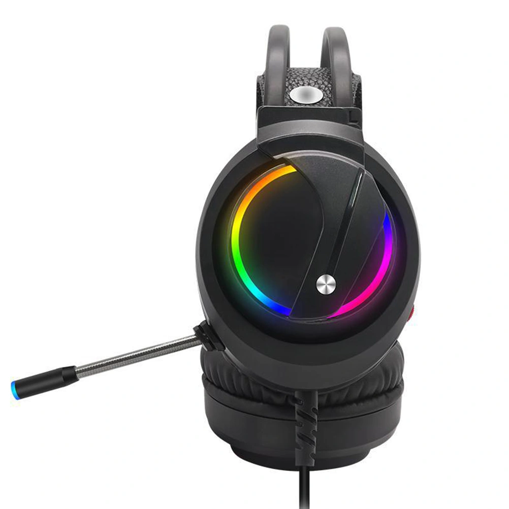 Gaming Headset with Mic Headphones RGB Light Surround Sound USB Wired Gamer Earphone (Black)