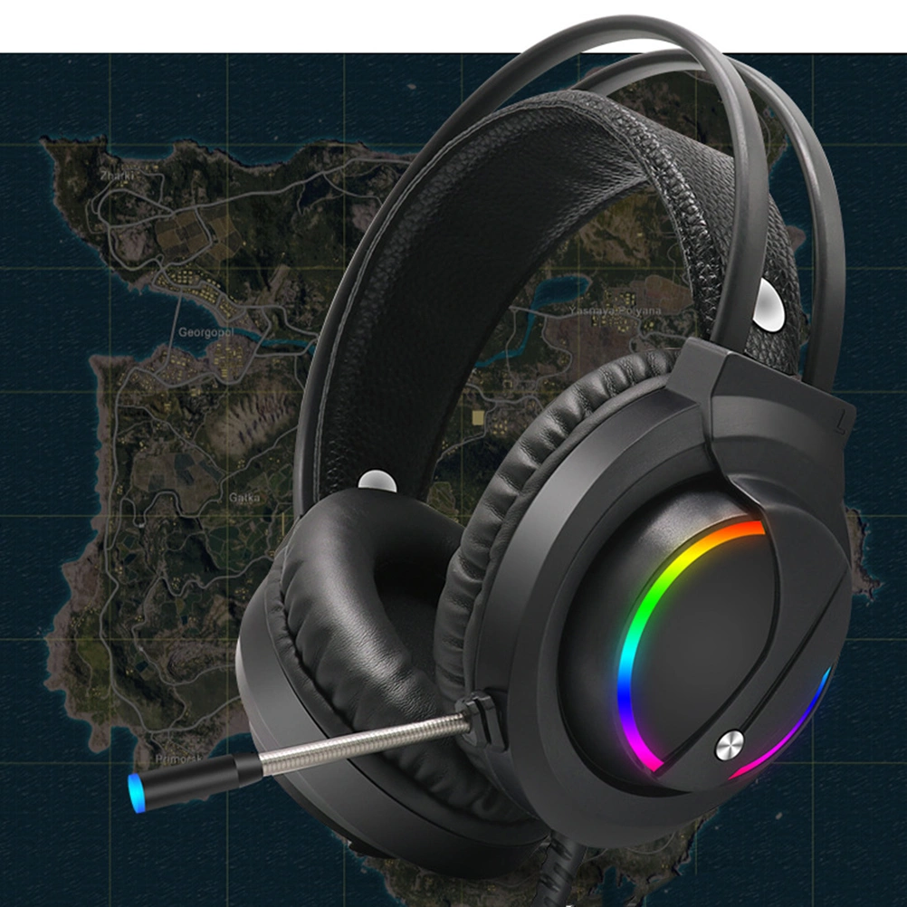 Gaming Headset with Mic Headphones RGB Light Surround Sound USB Wired Gamer Earphone (Black)