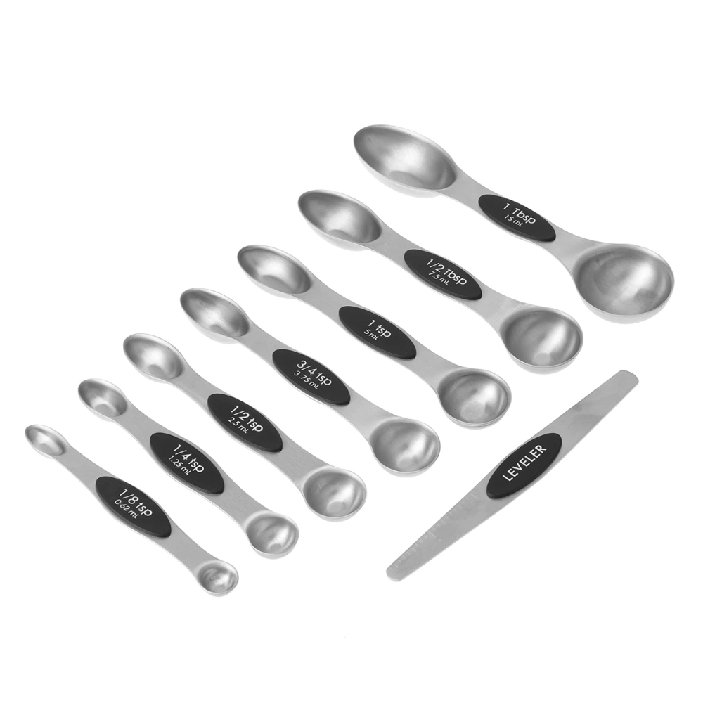 8 Pcs Stainless Steel Magnetic Measuring Spoons Double Head Measurement Spoons Multifunctional Teaspoon and Tablespoon for Dry and Liquid Ingredients (Black)