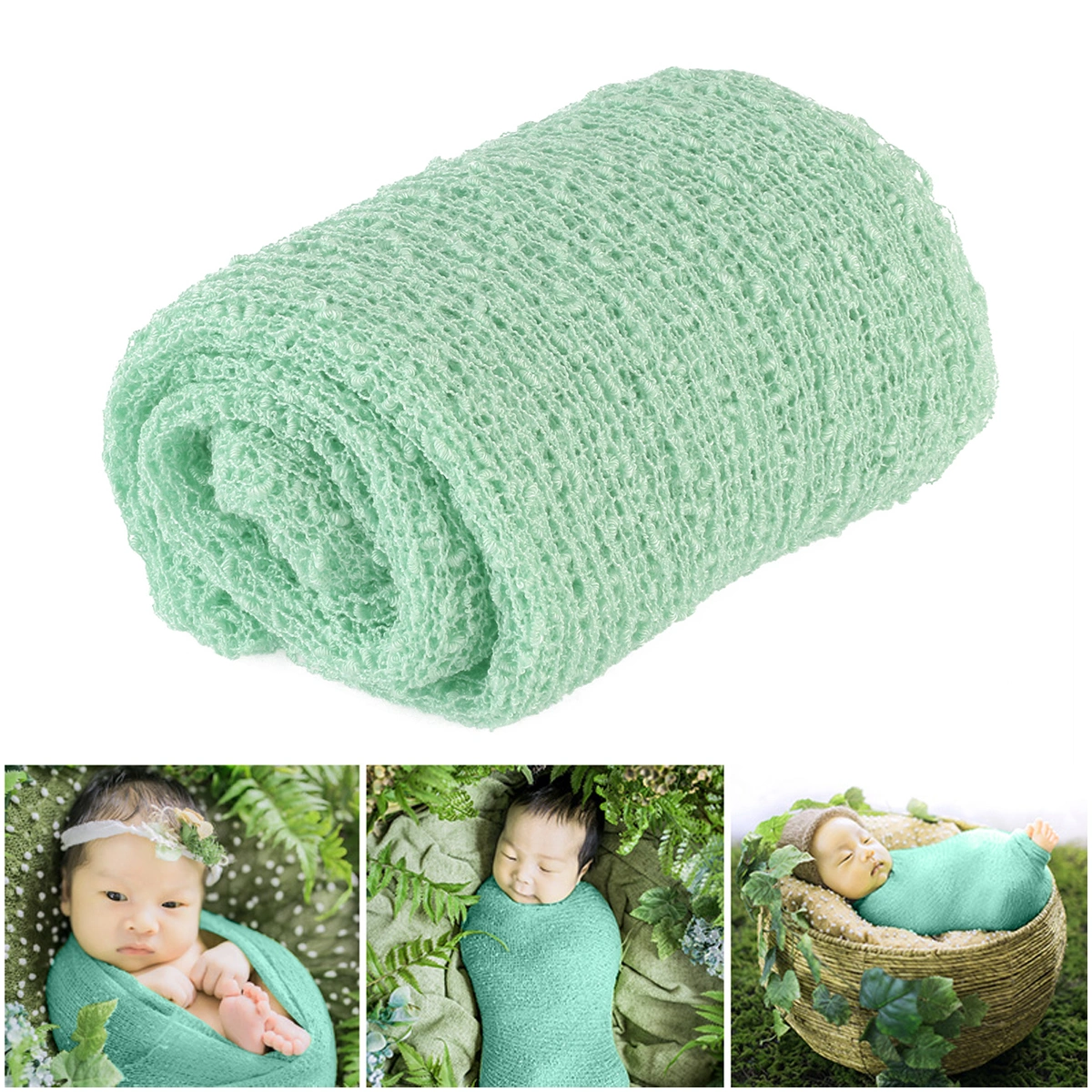 TINKSKY Newborn Baby Photography Photo Prop Stretch Wrap Baby Long Ripple Wrap (Mint Green)