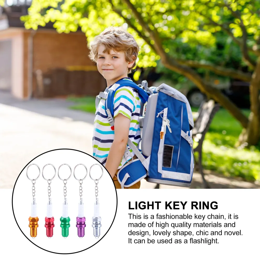 5pcs Keychains Key Rings Spark Plug Keychains LED Illuminated Keychains