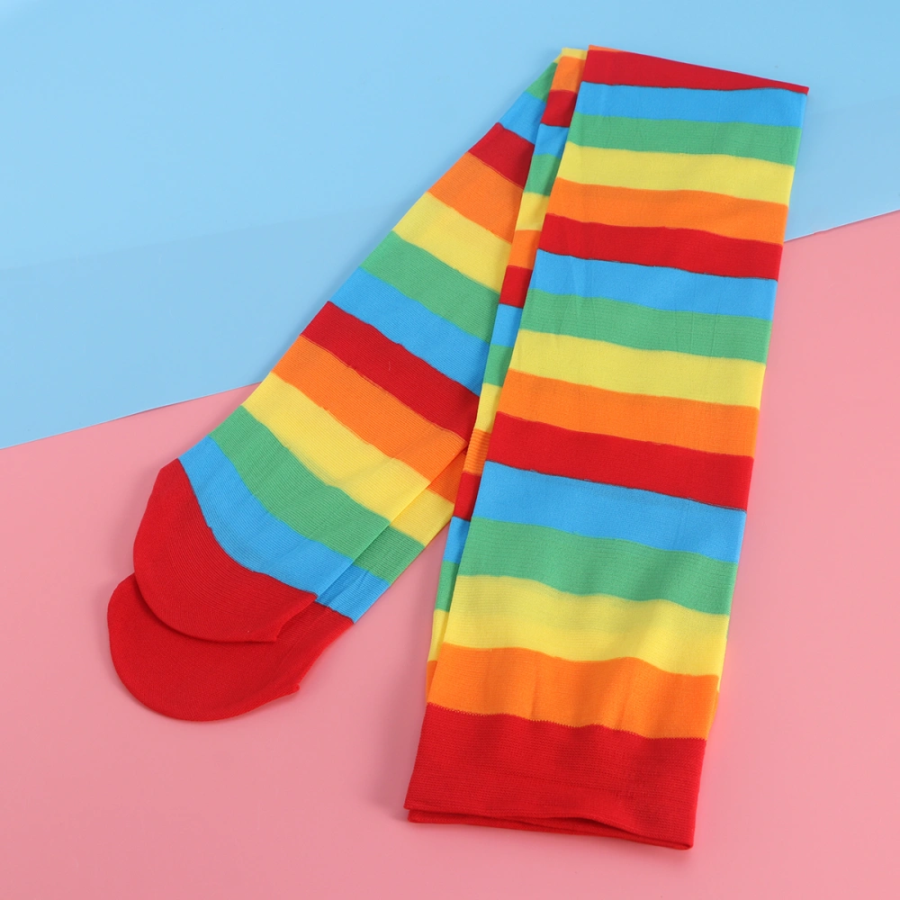 Halloween Thigh High Socks Cosplay Rainbow Strip Leg Stocking for Party (Colorful)