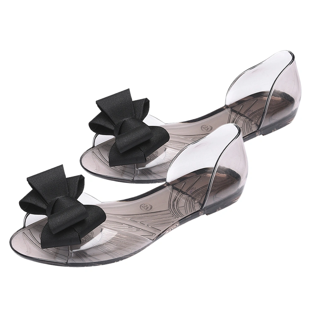 Flat Jelly Shoes Fashion Fish Mouth Sandal Bowknot Sandals Creative Summer Beach Shoes for Women (Black 39 Yards 7.5US,5UK，38.5EU,9.6285Inch)