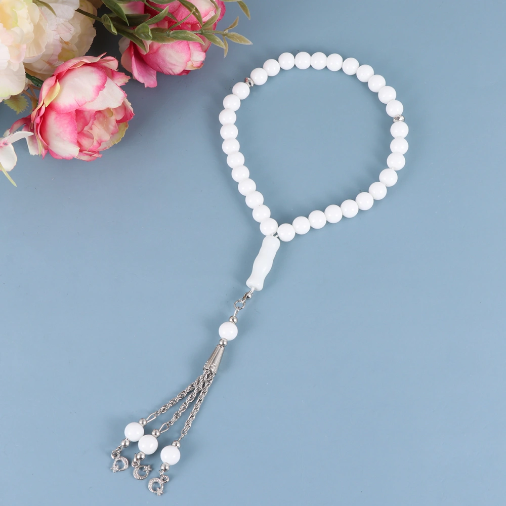 Muslim Prayer Beads Pilgrimage Glass Beads Rosary Prayer Hand Chain (White)