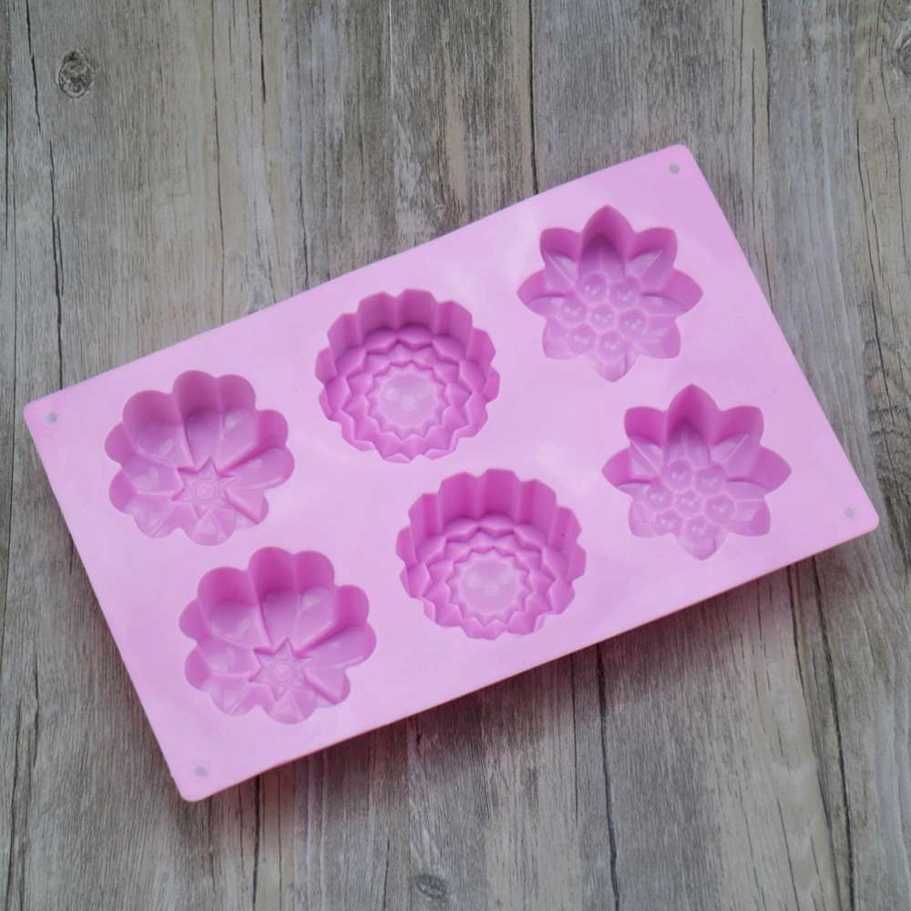 Creative 6 Cavity 3 Different Flower Pattern Heat-resistant Silicone Cake Molds Nonstick Flexible Silicone Mold For Handmade Soap/ Rose Mooncake/ Chocolates/ Jelly/ Fondant (Random Color)