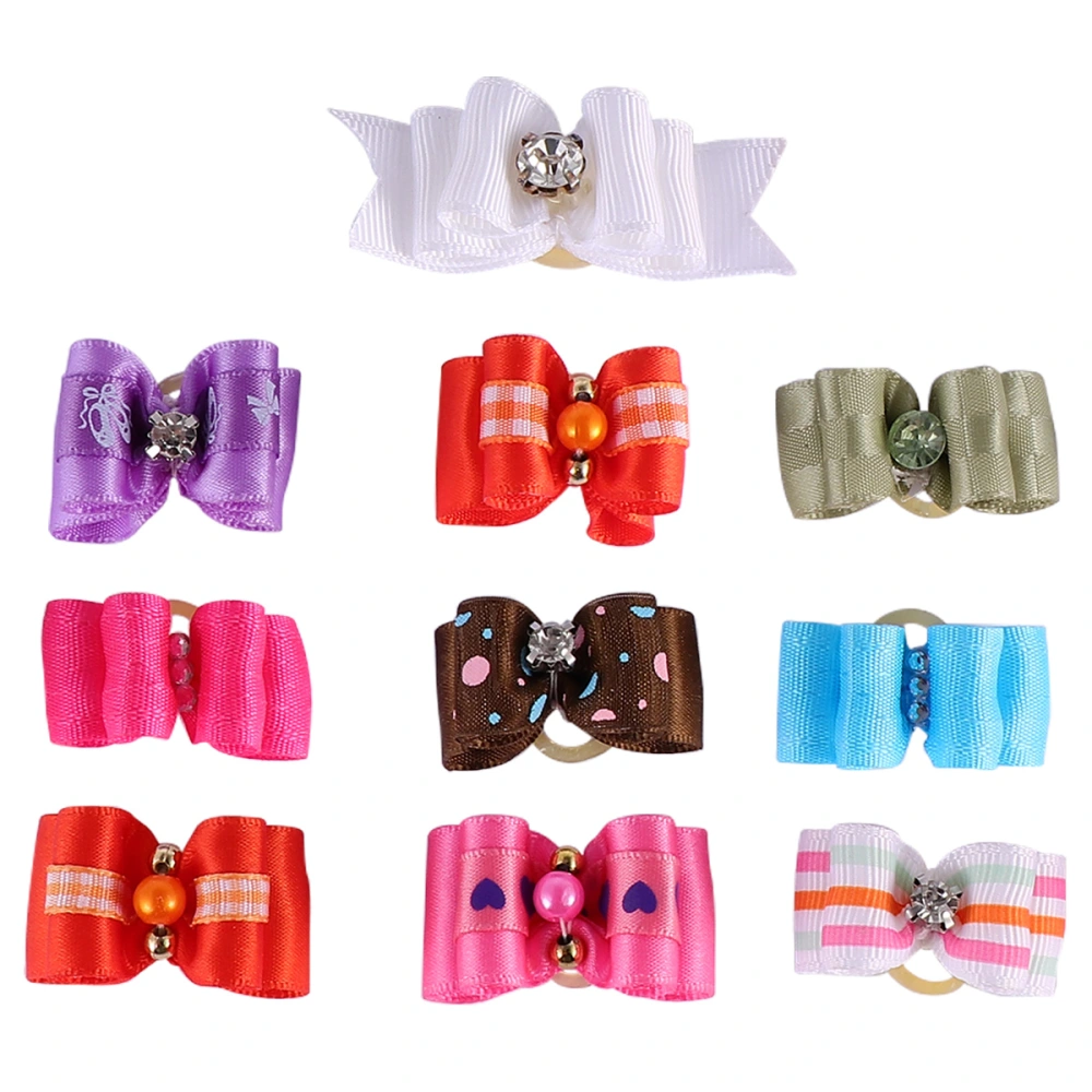 10pcs Double Bowknot Hairpin Beautiful Pet Hairwear Dog Headwear Adorable Hair Rope for Puppy Dog Cat(Random Color)