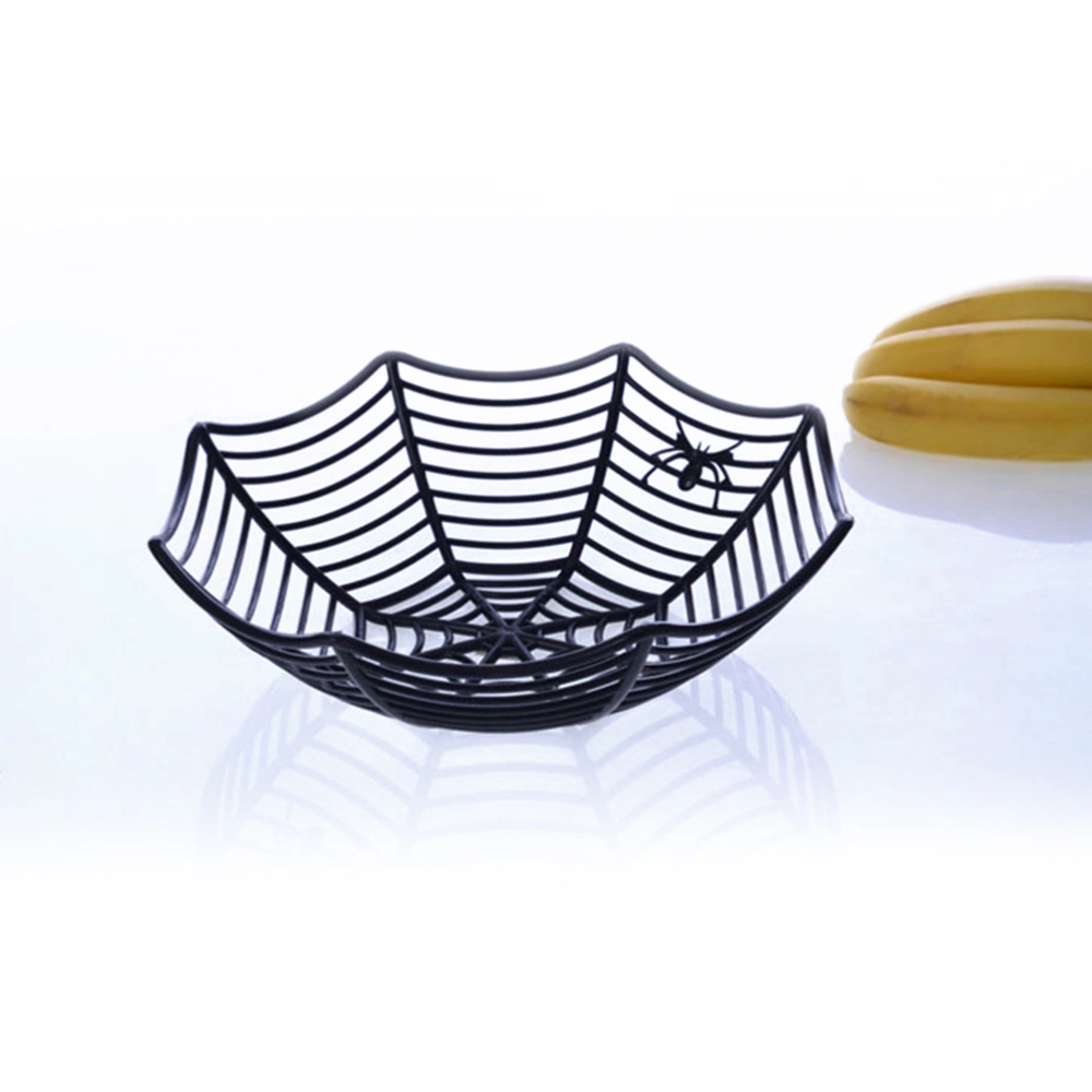 3pcs Spooky Plastic Spider Web Fruits Candy Basket Bowl Spiderweb Basket Halloween Party Decor (Black)