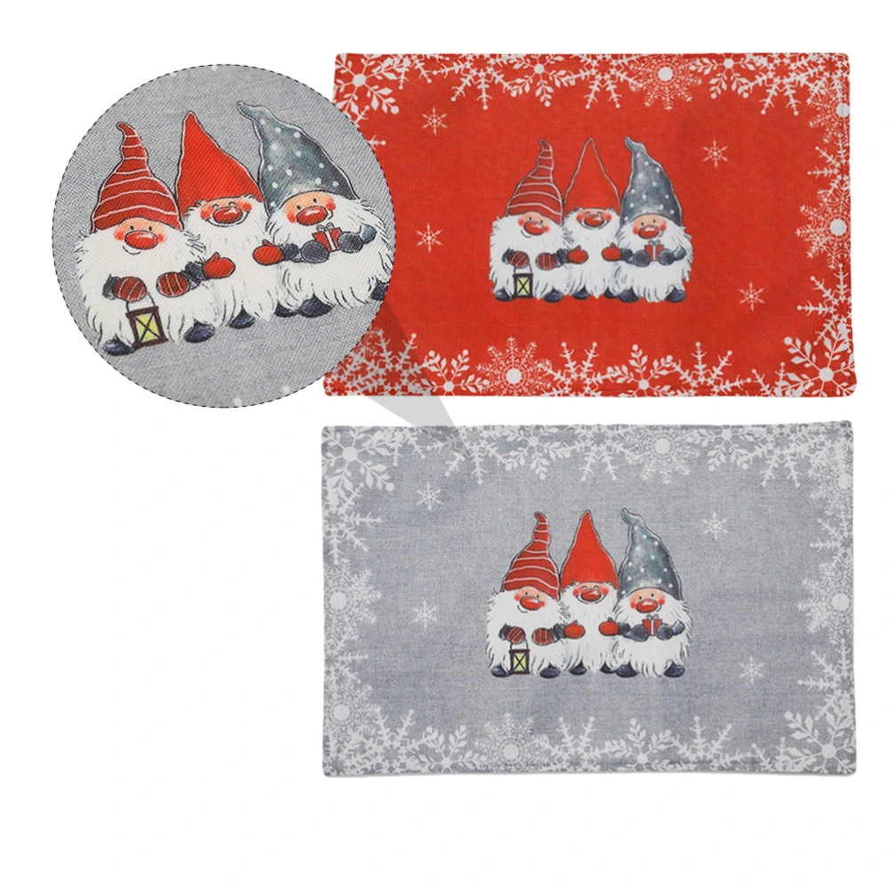 2Pcs Forest Old Men Pattern Christmas Placemats Festive Tableware Decors