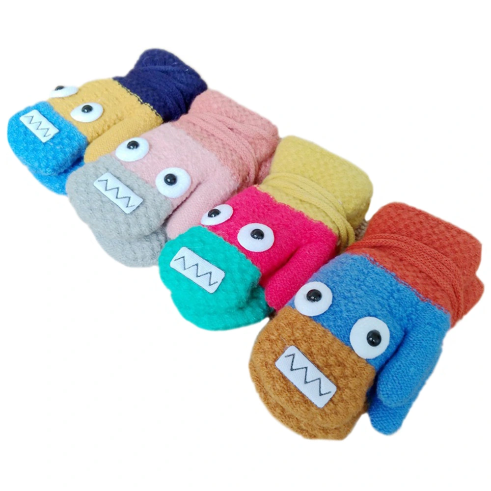 4 Pairs of Cartoon Winter Warm Gloves Neck Hung Gloves Unisex Kids Gloves Full Finger Mittens