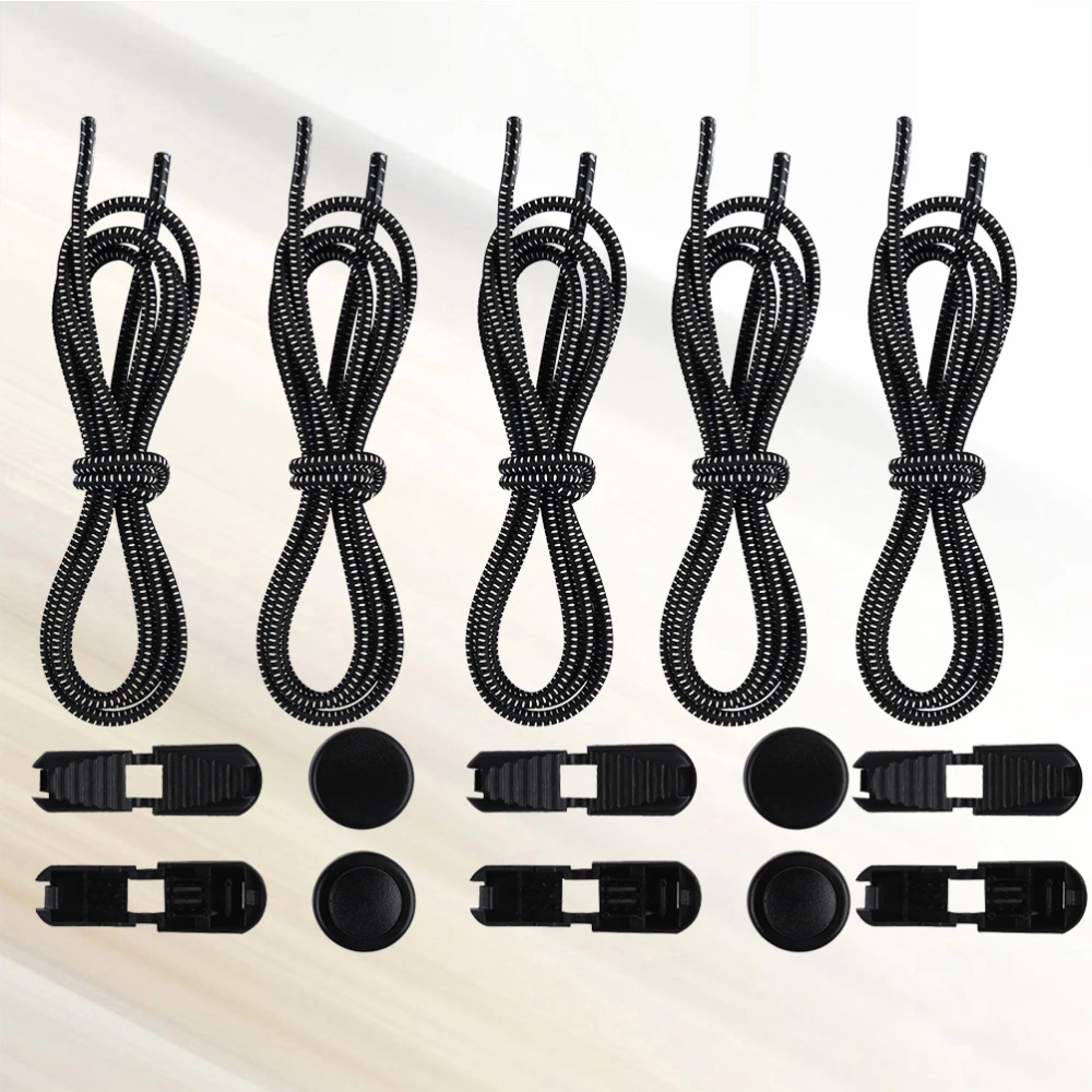 5 Pcs Elastic Shoe Laces Adjustable Tieless Shoelaces Shoelaces with Lock Device Useful Shoe Laces Strings for Sneakers Boots Board and Casual Shoes (Black)