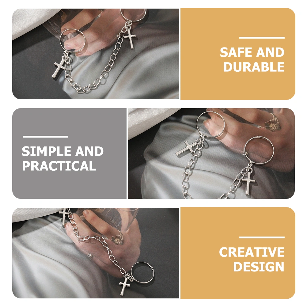 5 Sets Open Ring Punk Ring Chain Finger Ring Jewelry Women Birthday Gifts