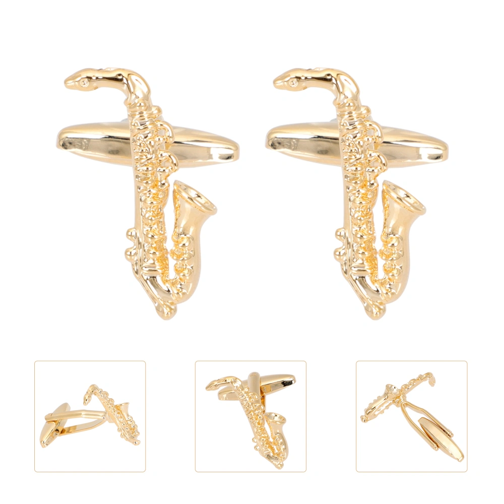 1 Pair of Saxophone Shaped Sleeve Buckles Shirt Sleeve Cufflinks Golden