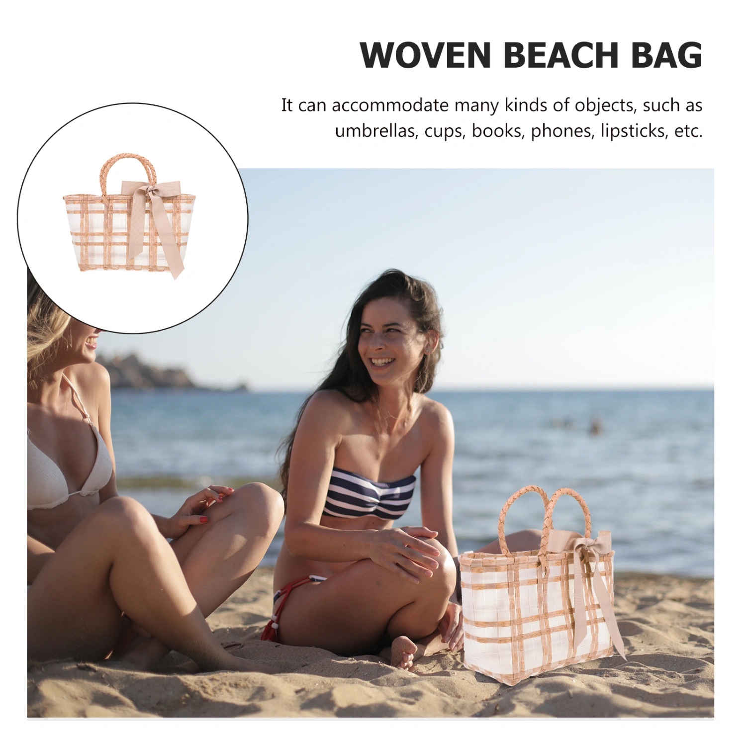 Woven Beach Bag Fashion Women Handbag Portable Storage Bag Summer Beach Tote