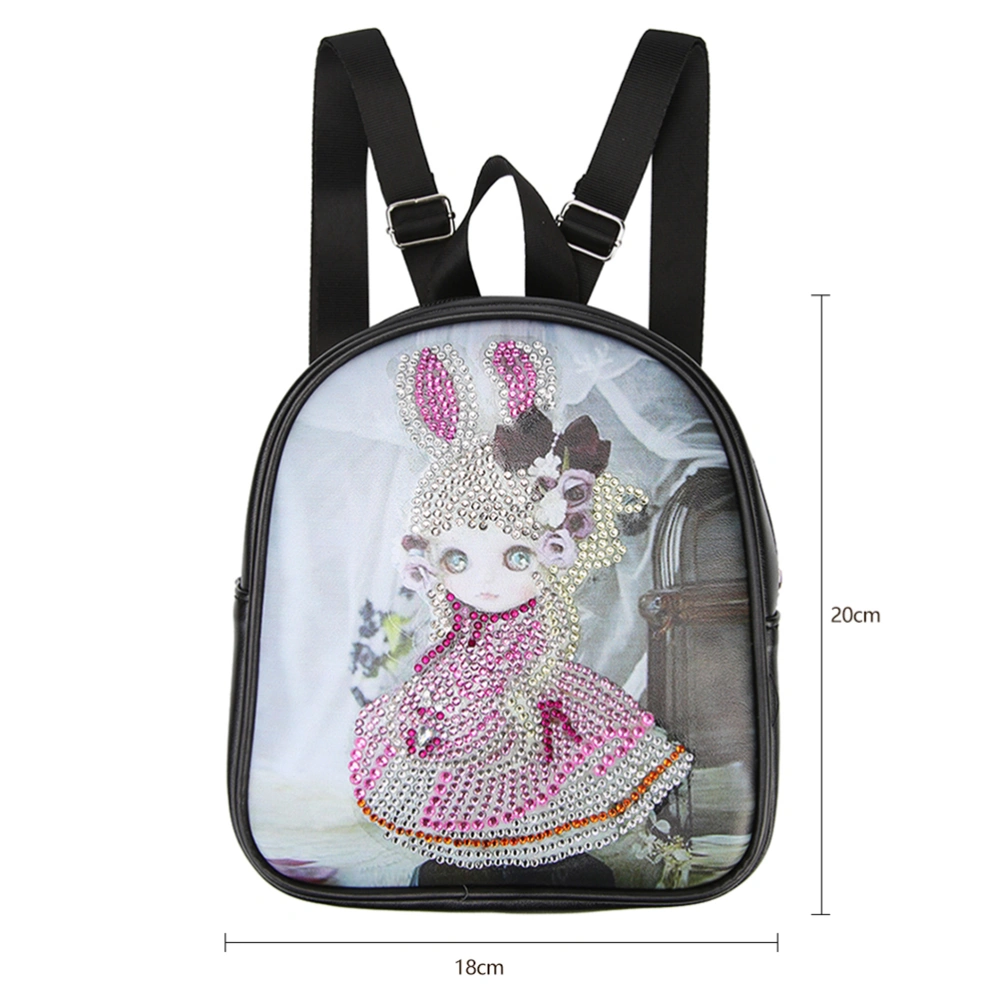 Rabbit Ear Girl Pattern DIY Rhinestone Painting Backpack Resin Diamond Craft School Bag Handmade Satchel Fashion Durable Storage Bag for Lady 