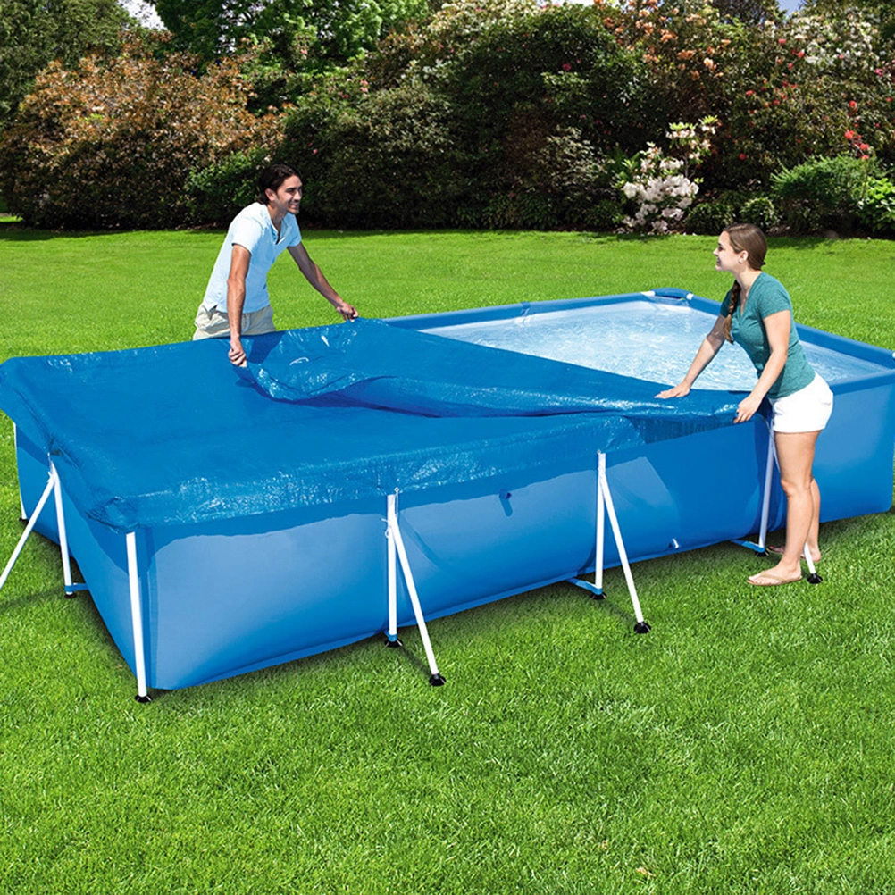 PE Fabric Weaving Pool Cover Pool Rain Dustproof Cover Floor Pad for Frame Pools Inflatable Swimming (Blue, 260x170x61cm)