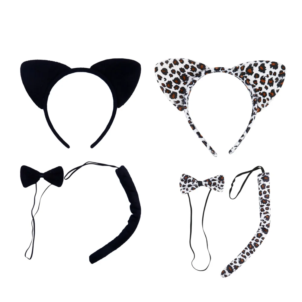 2 Set Halloween Animal Costume Prop Headdress Tail Bow Tie Set Party Costume