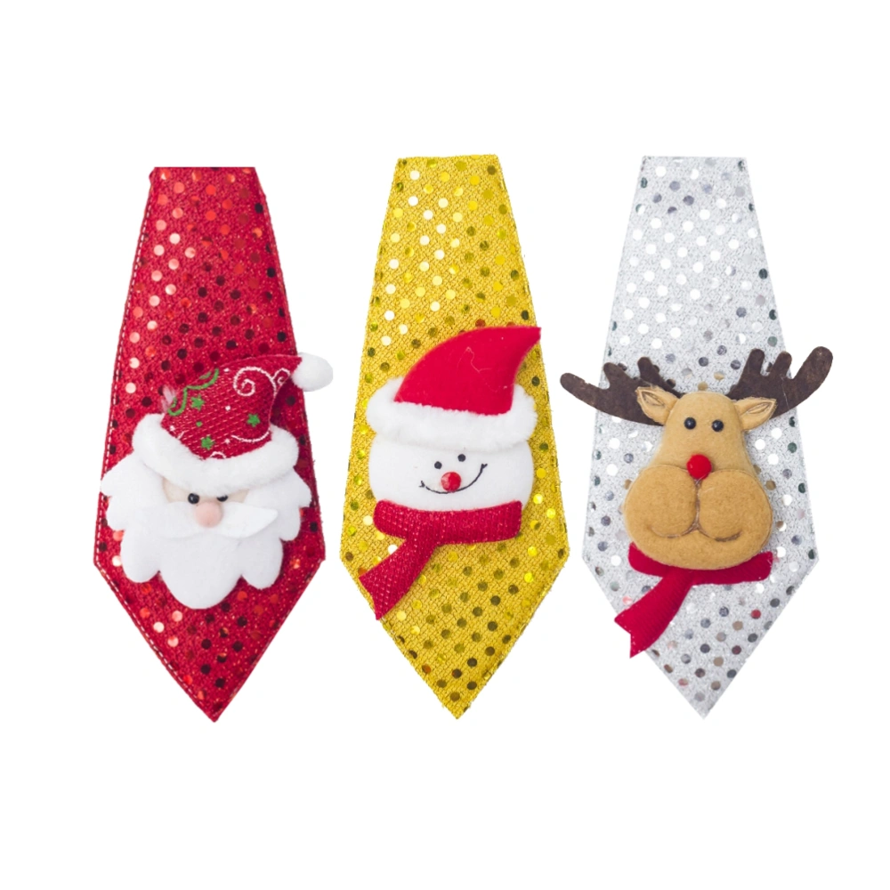 3pcs Cartoon Necktie Adorable Sequined Tie Christmas Small Gift for Kids Adult (Snowman Santa Claus and Elk)