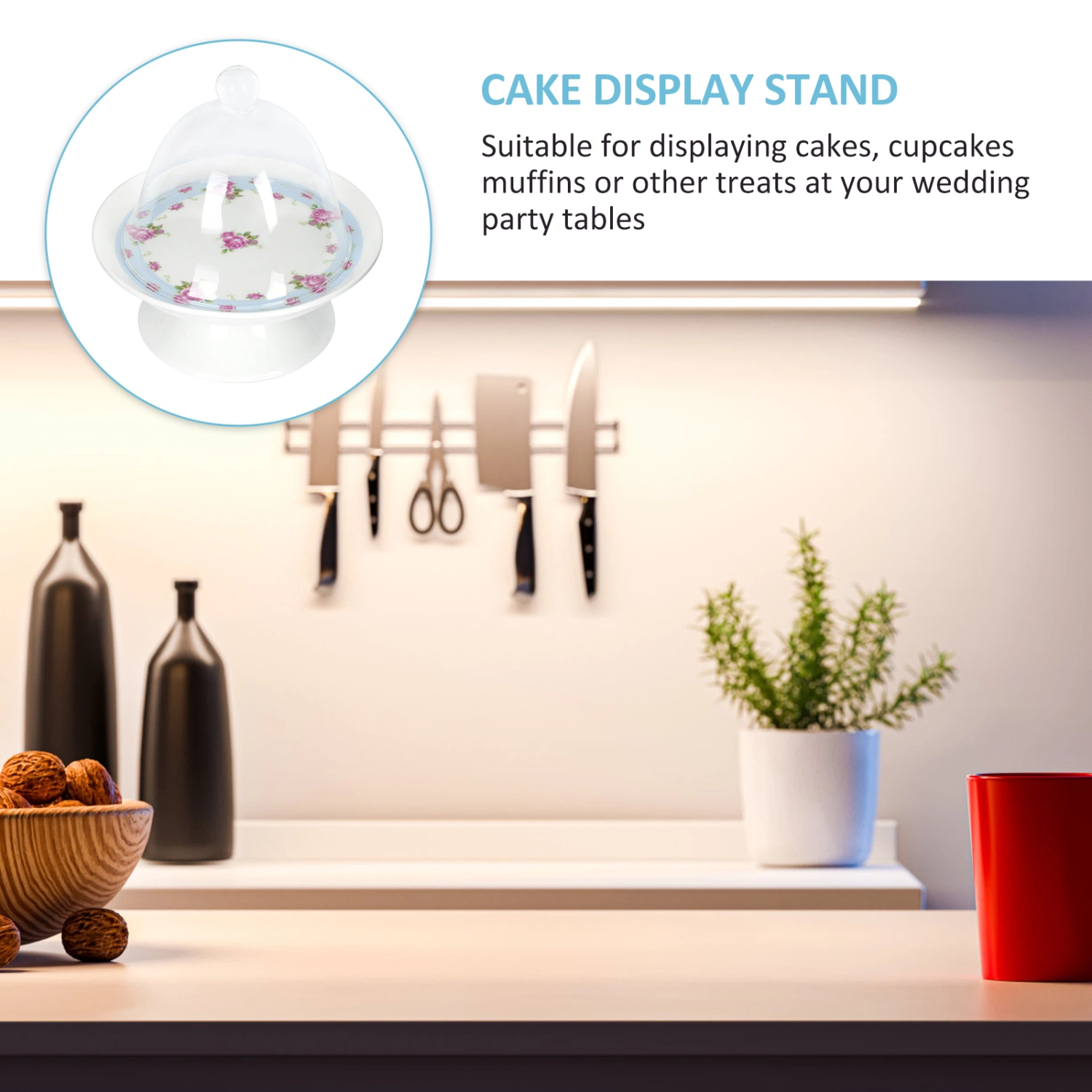 1 Set Covered Cake Display Stand Dessert Storage Plate Dustproof Bread Holder for Home
