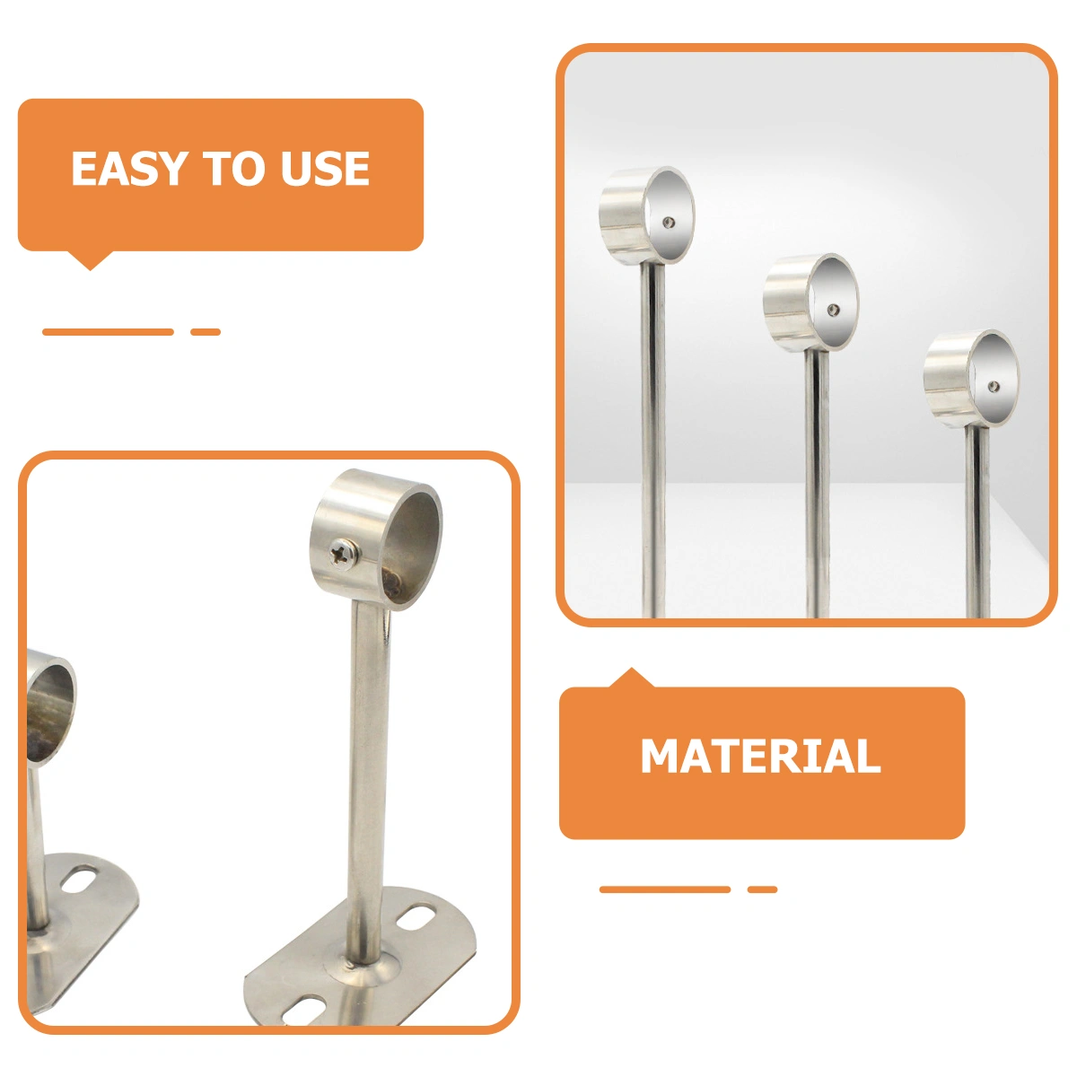 2pcs Heavy Duty Ceiling-Mount Rod Curtain Rod Brackets Shower Curtain Rod Socket