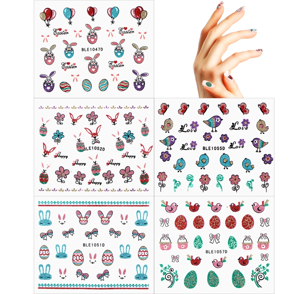 5pcs Glitter Powder Fun 3D Nail Stickers Decals