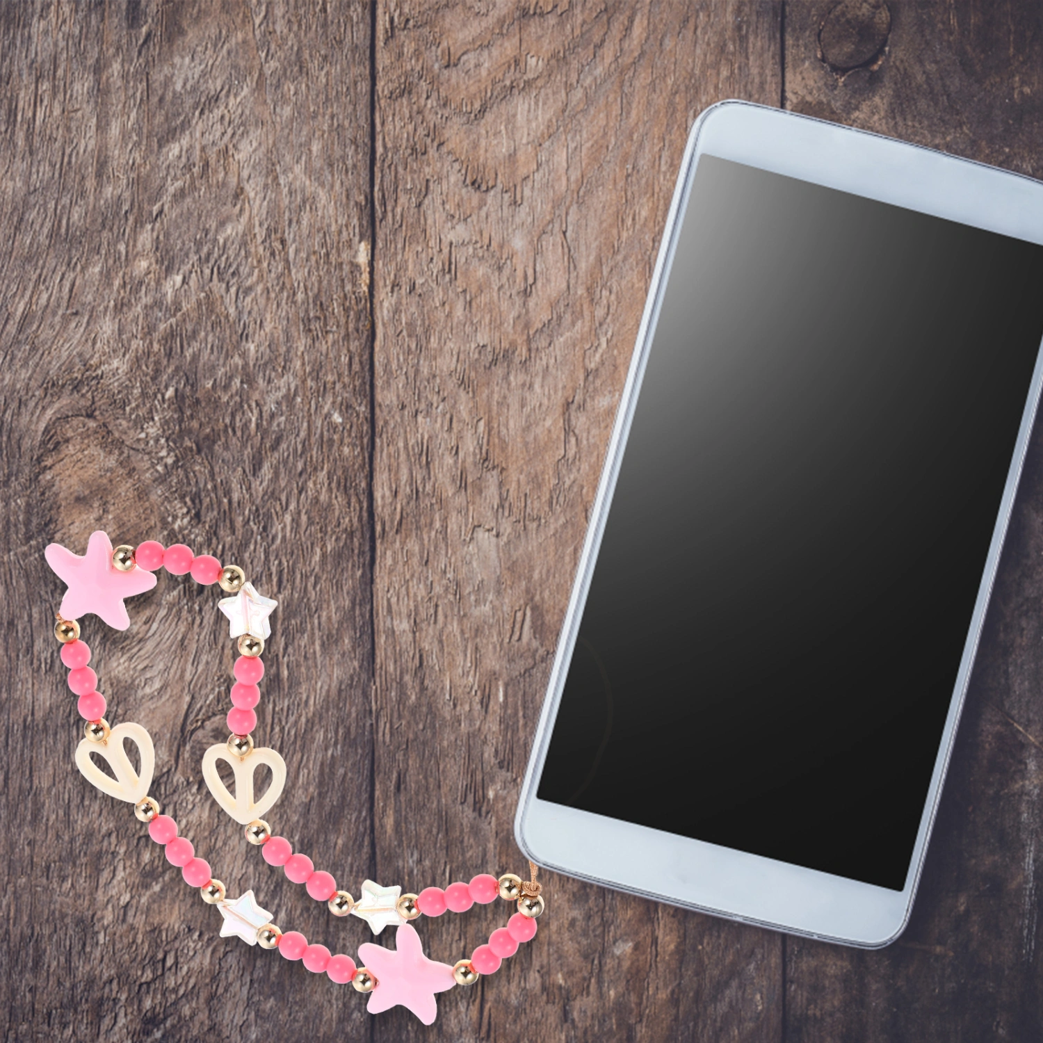 Hollow Heart Beaded Mobile Phone Lanyard Cellphone Wrist Strap Anti-lost Strap
