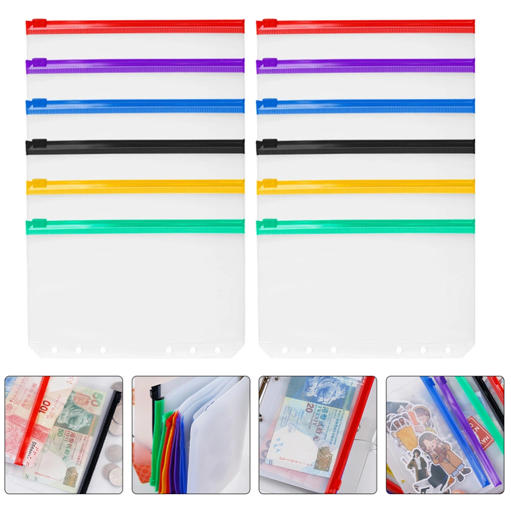 12pcs Multipurpose Binder Pockets Loose Leaf Bags for 6-Ring Notepad Students Stationery