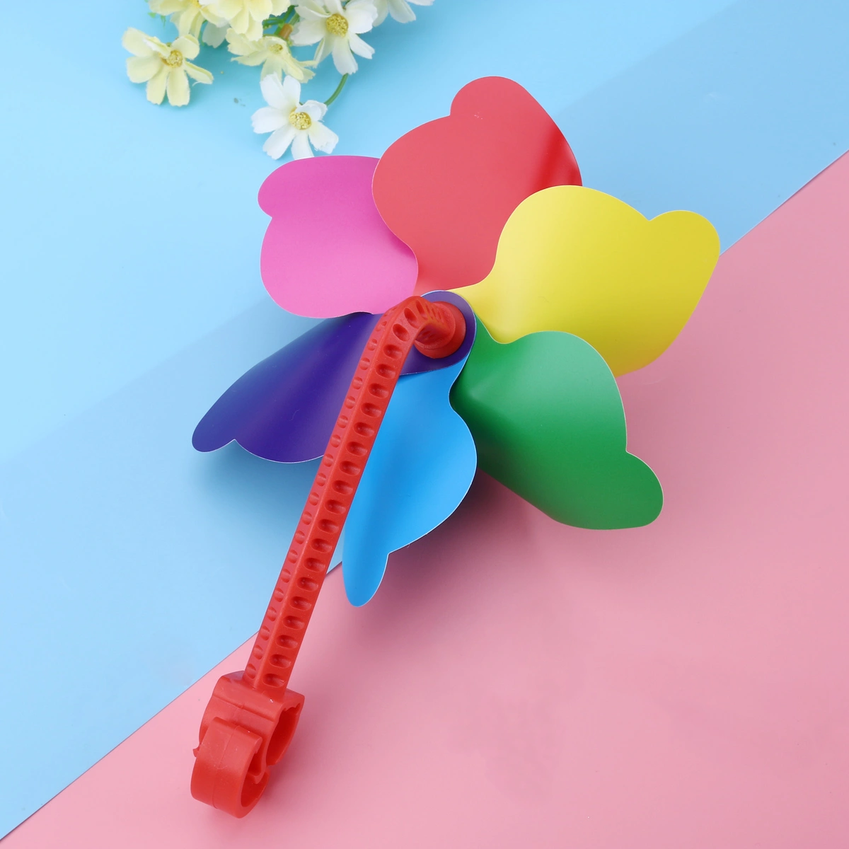 Children Bike Handlebar Flower Pinwheel Windmill Decoration for Kid's Scooter (Red Long Pole)