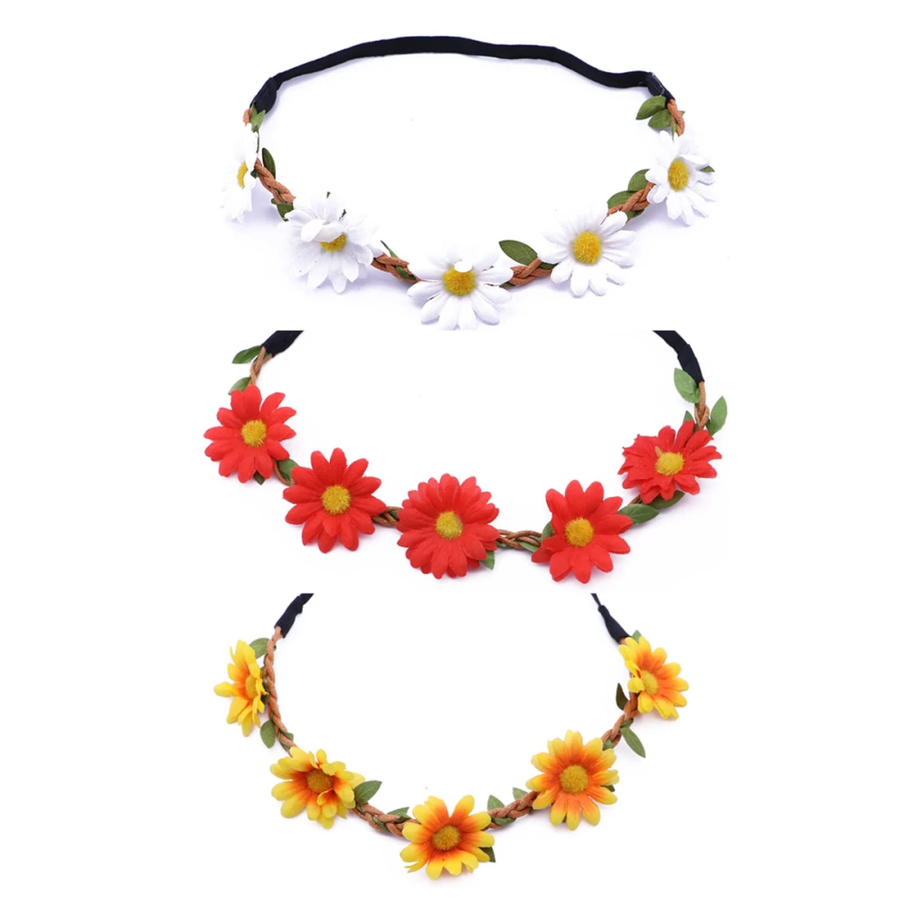 3 Pcs Adjustable Elastic Headbands Daisy Flower Headdress Hair Band Hair Accessory for Women Girls (White + Yellow + Red)