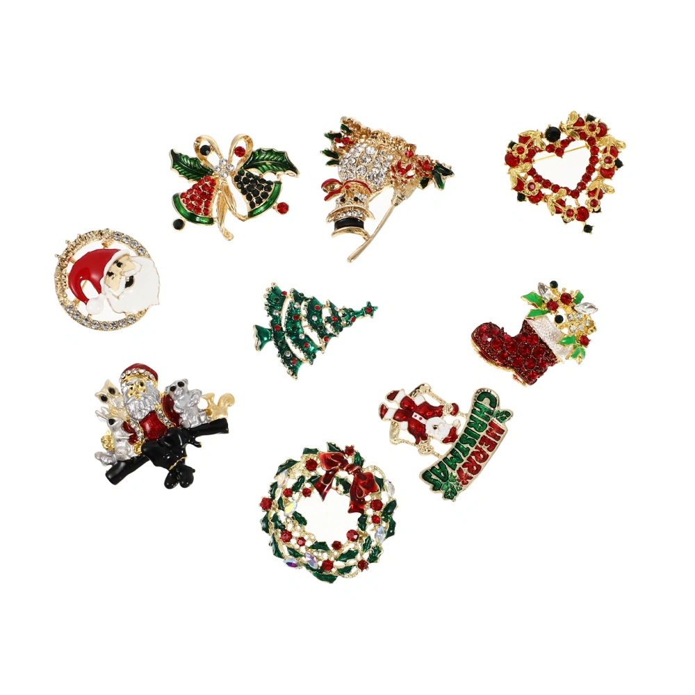 9Pcs Christmas Elements Brooch Creative Clothing Bag Decor (Mixed Style)