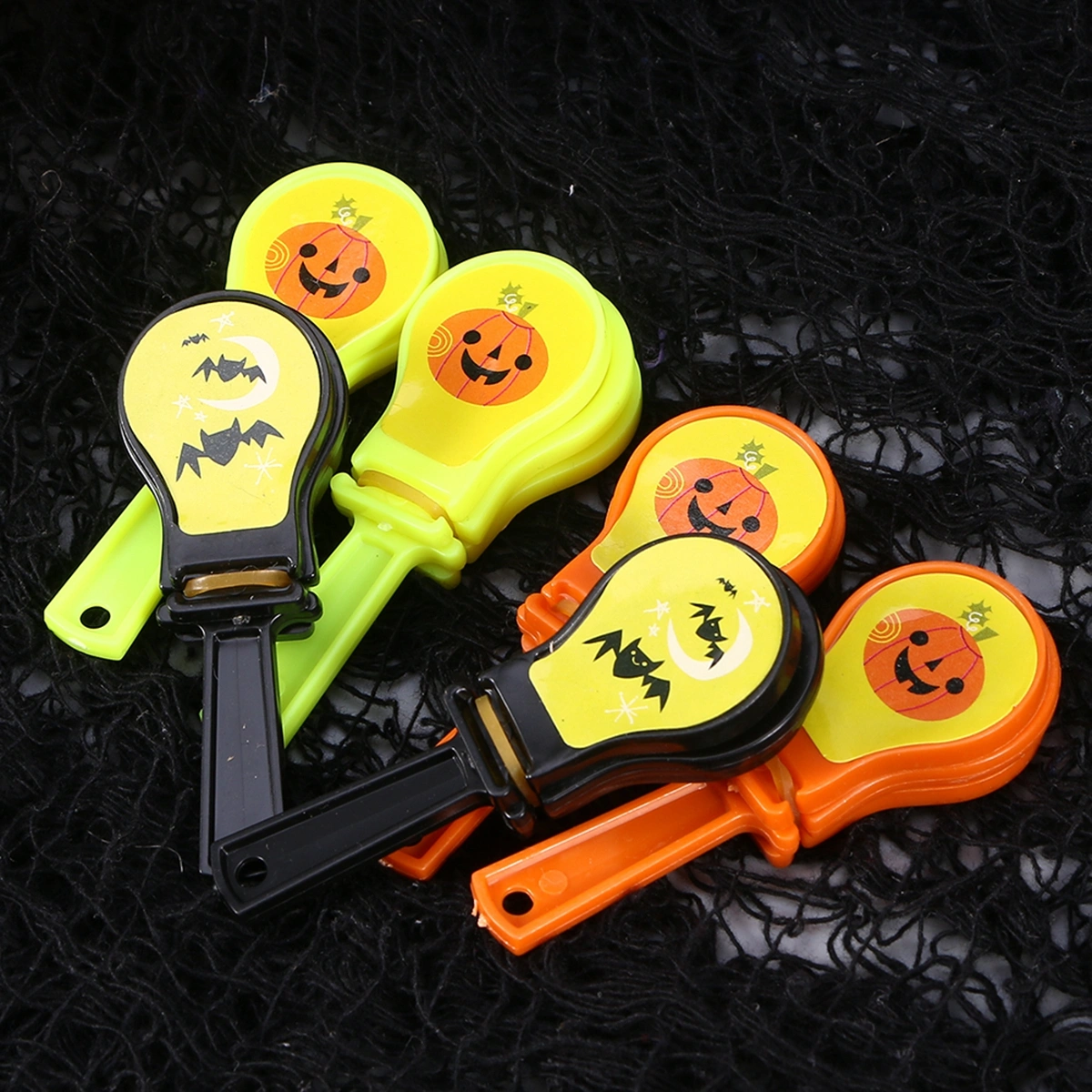 12pcs Halloween Hand Clapper Noisemakers Pumpkin Printing Cheer Prop Party Supplies Plastic Toys Gifts Assorted Color