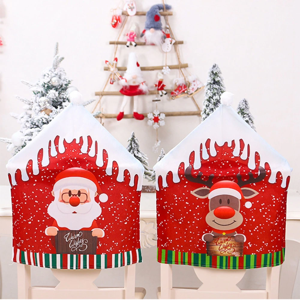 3Pcs Lovely Cartoon Christmas Chair Protective Cover Chair Back Cover Decoration for Home Party (Santa Snowman Elk)