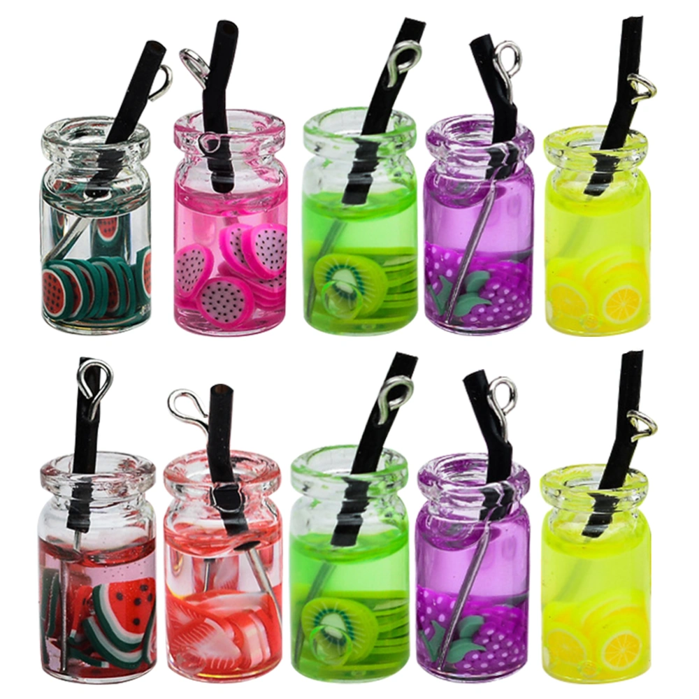 10pcs DIY Earrings Material Fruit Drink Cup Bottle Pendant Simulation Fruits Beverage Decoration (Random Color)