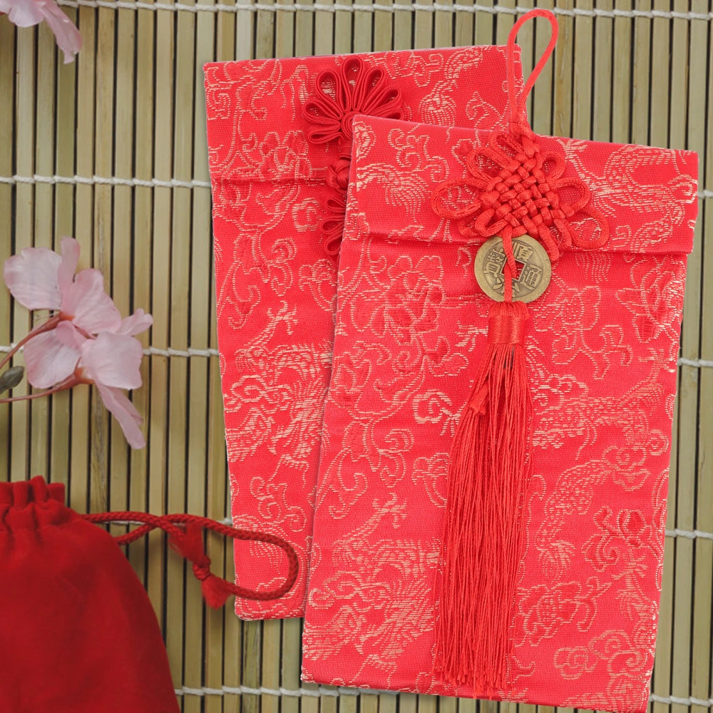 3Pcs Embroidered Red Packets Chinese Style Red Packets Polyester Red Envelopes Reusable Red Packets