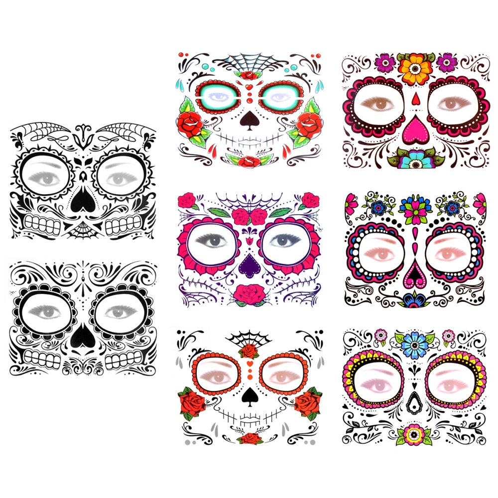 8pcs Fright Night Masquerade Stickers Disposable Halloween Face Sticker