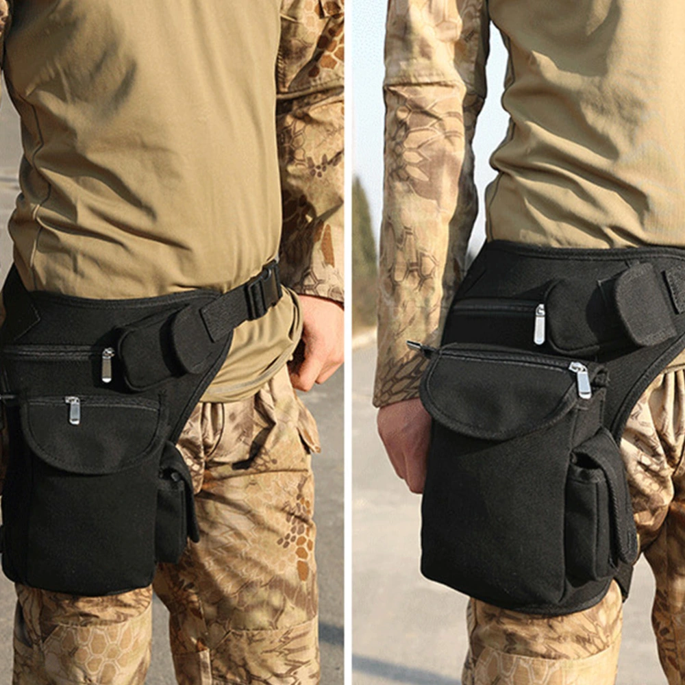 Multifunction Leg Bag Outdoor Portable Sports Travel Canvas Waist Bag Money Belt Fanny Pack (Black)