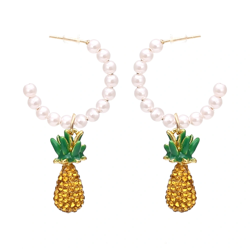 1 Pair Cartoon Pineapple Earrings Alloy Ear Studs Delicate Pearl Earrings Ear Jewelry for Women Girls 