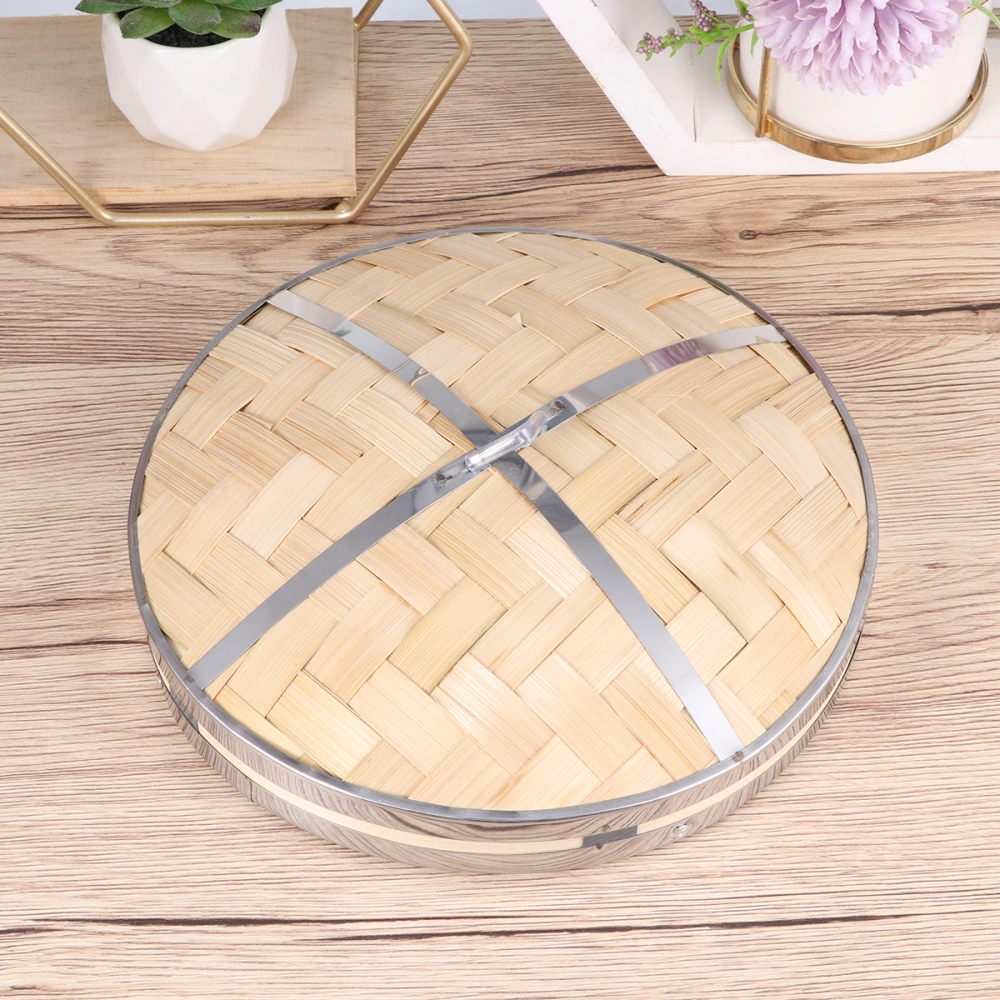 1pc Stainless Steel Banding Food Steamer Steaming Basket Dumplings Dim Sum Bamboo Cage Kitchen Gadget for Home (22cm Cover)