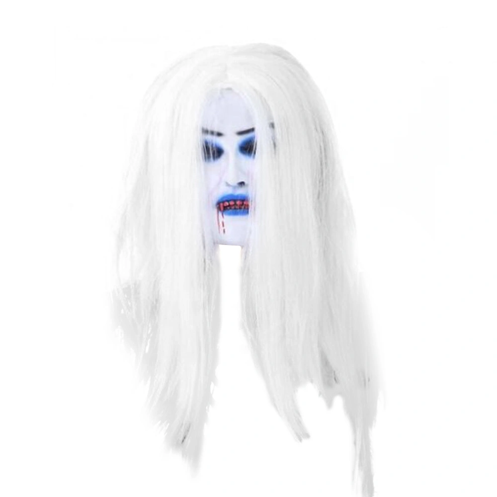 Halloween Masquerade Masks Latex Terror Wigs Grimace Simulation White Hair Bleed Mask