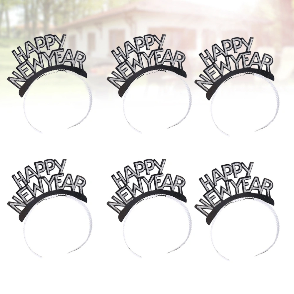 6pcs Black HAPPY NEW YEAR Hair Hoops Premium Aluminum Headband Party Decoration Glitter Headdress Gift Party Supplies Photo Props