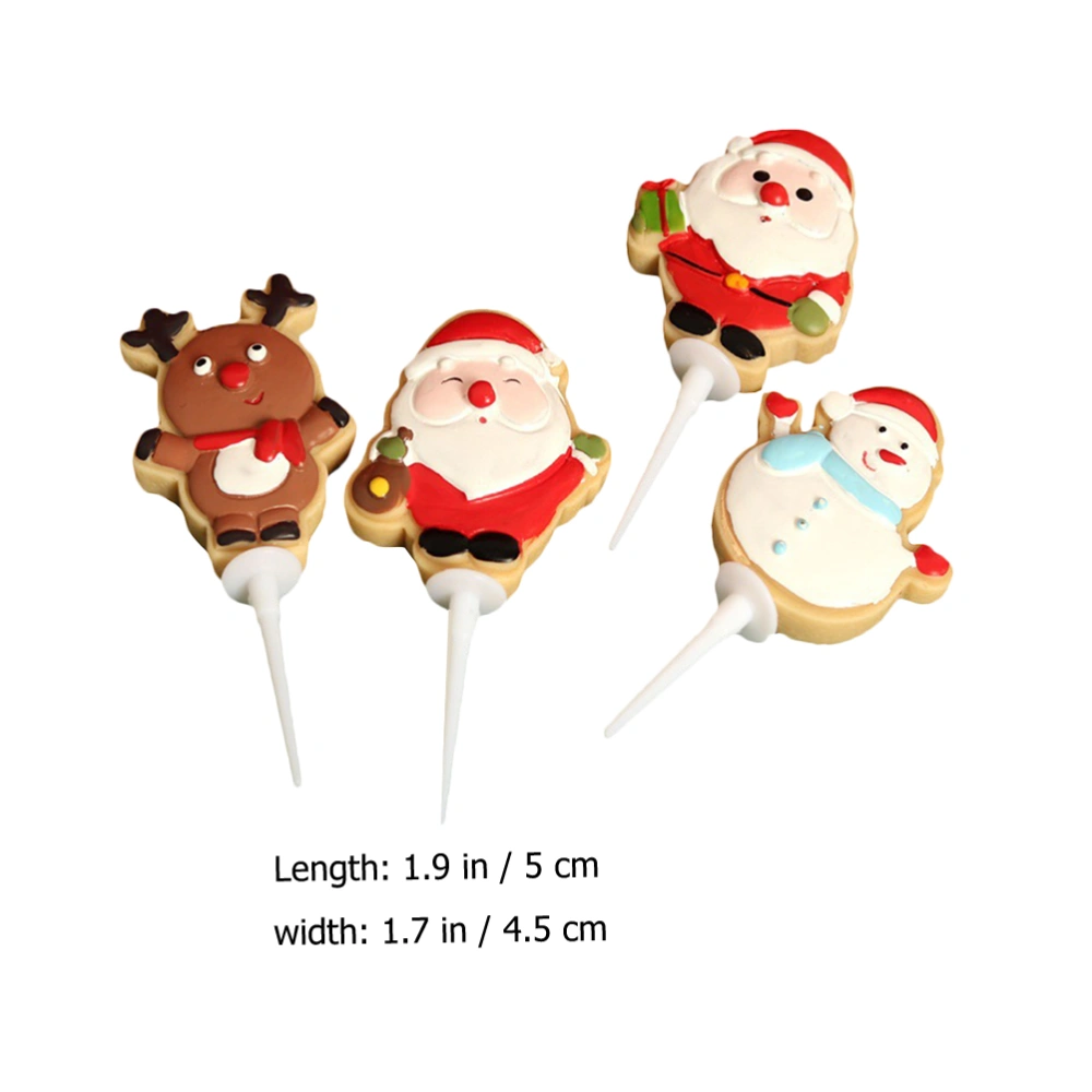 4pcs Christmas Theme Cake Toppers Resin Cake Insert Cards Party Cake Decor