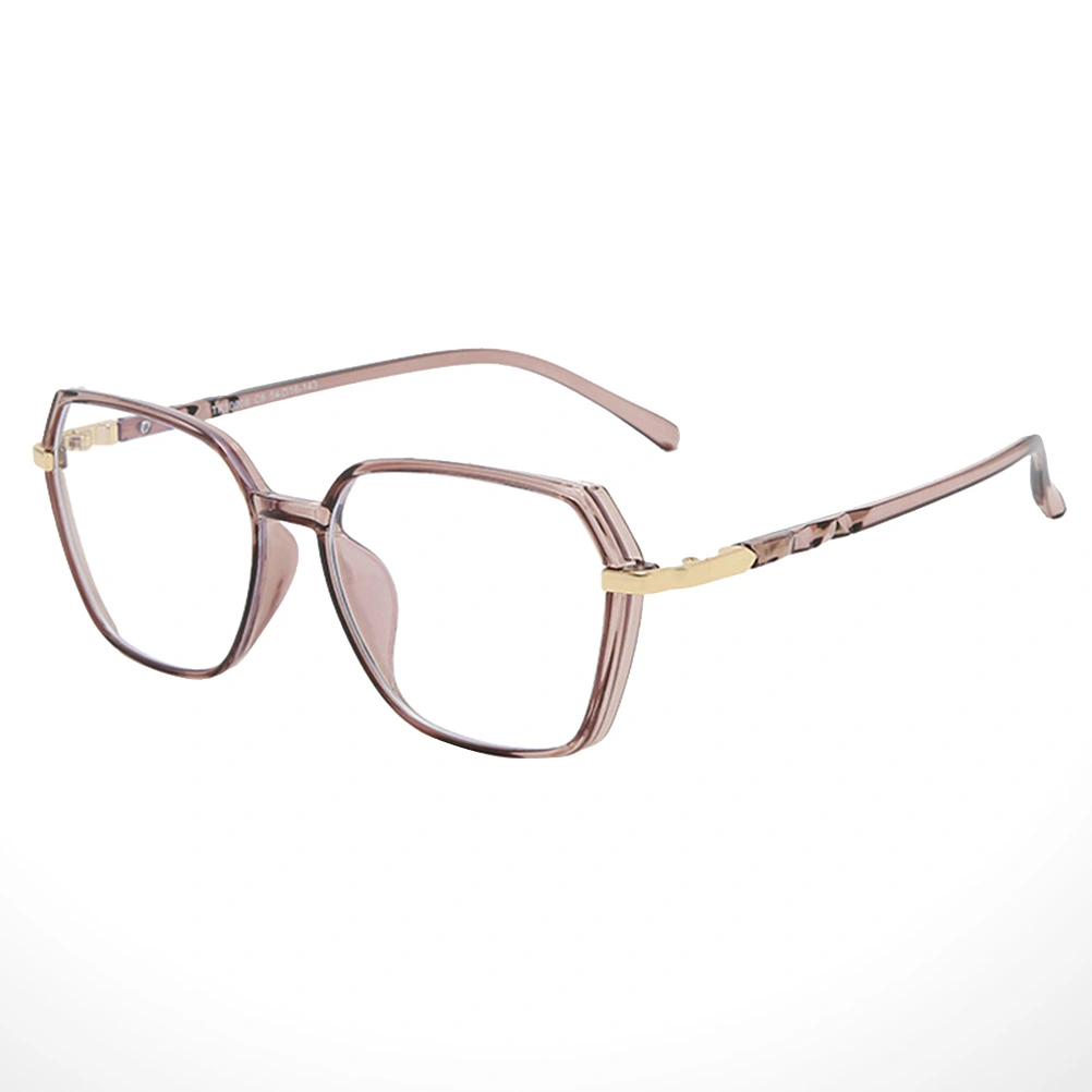 1 Pair Simple Eyeglasses Polygonal Large Metal Frame Anti-Blue Light Glasses for Women Men (Light Brown)