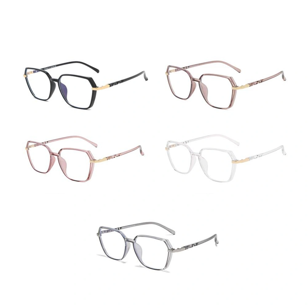 1 Pair Simple Eyeglasses Polygonal Large Metal Frame Anti-Blue Light Glasses for Women Men (Light Brown)