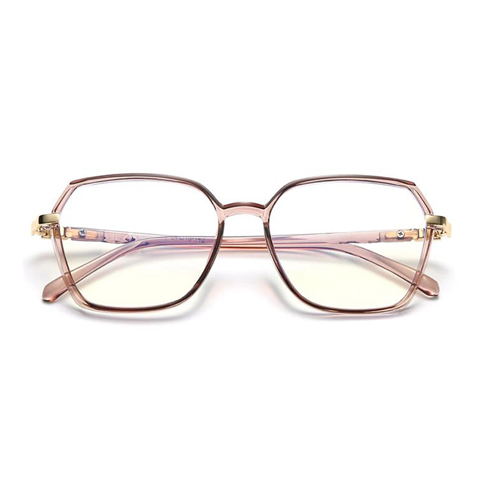 1 Pair Simple Eyeglasses Polygonal Large Metal Frame Anti-Blue Light Glasses for Women Men (Light Brown)
