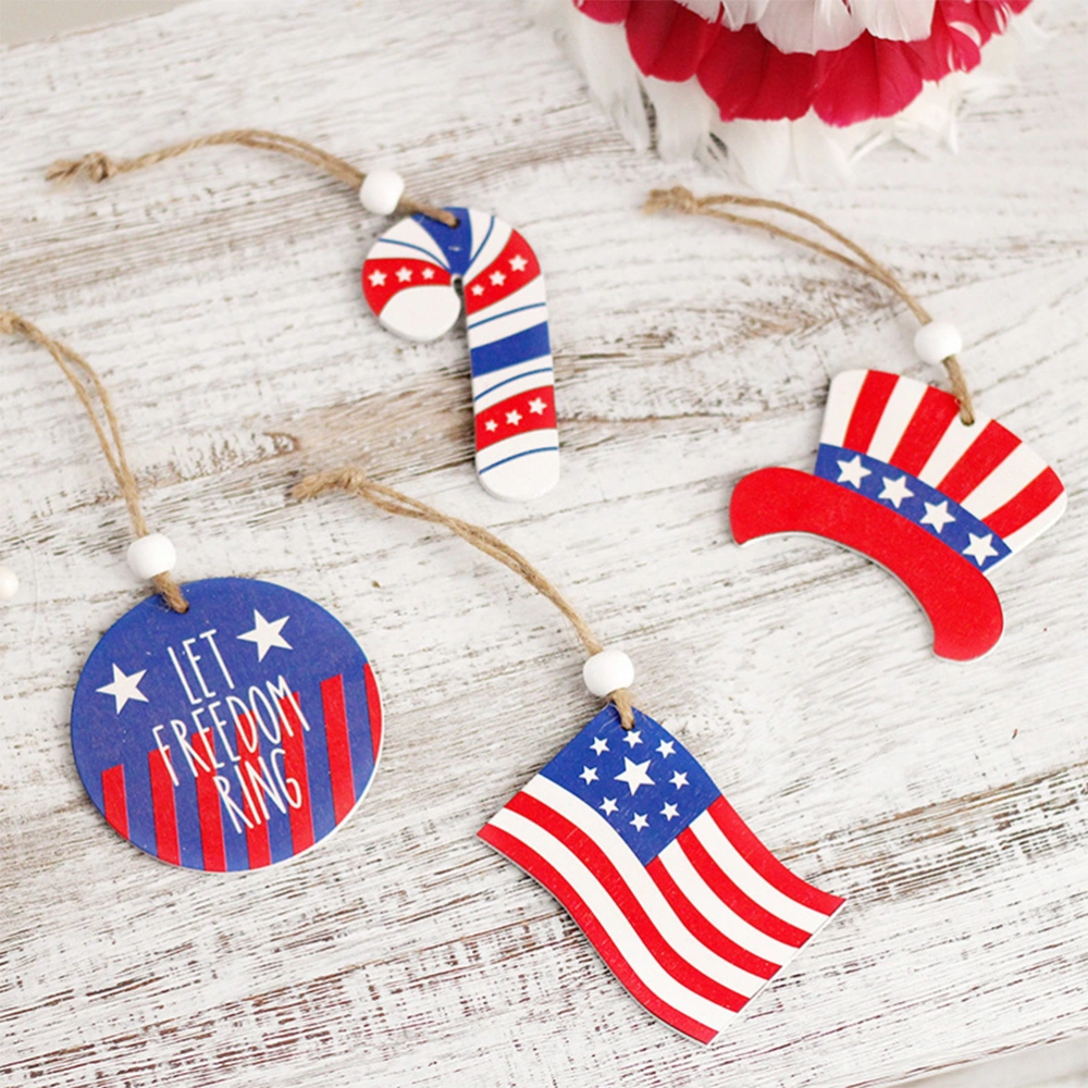 12pcs  Independence Day Wooden Ornaments Wooden Hanging Cutout Slices Ornaments